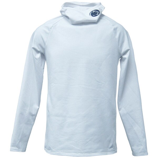 white long sleeve hooded cold weather shirt with Penn State Athletic Logo on hood